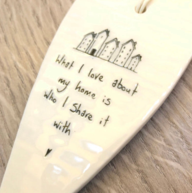 East of India long ceramic heart. What I love about my home is who I share it with.