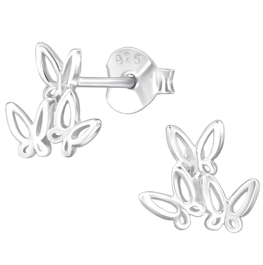 Tripple butterfly sterling silver stud earrings