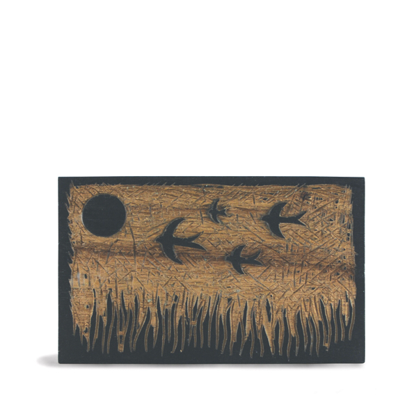 East of India hand carved wooden block swallows
