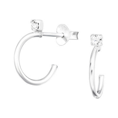 Half hoop sterling silver crystal stud earrings