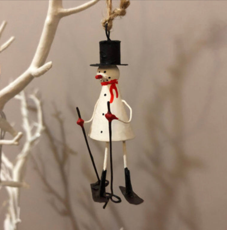 Skiing snowman Christmas tree decoration by Shoeless Joe
