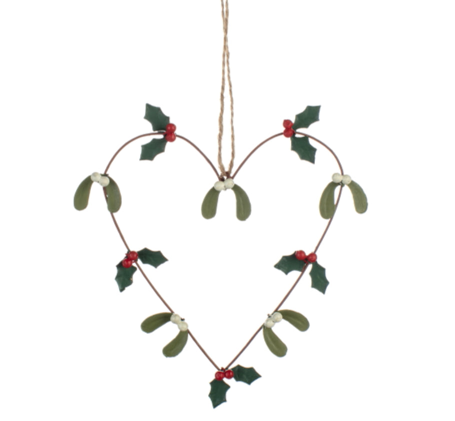 Holly and mistletoe heart hanging decoration by Shoeless Joe