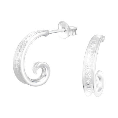 Organic curl sterling silver half hoop earrings