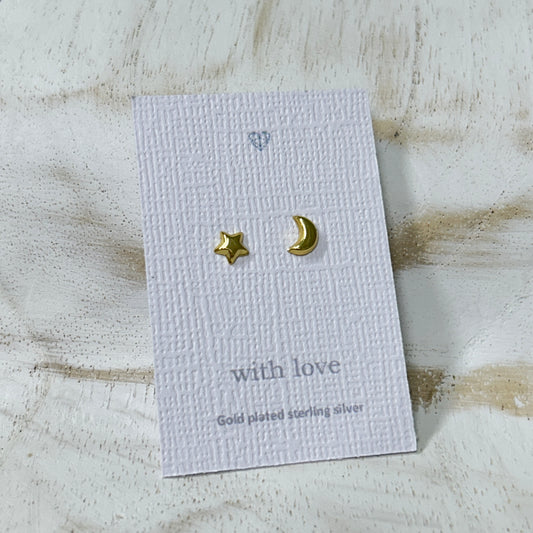 Star & moon gold stud earrings moo