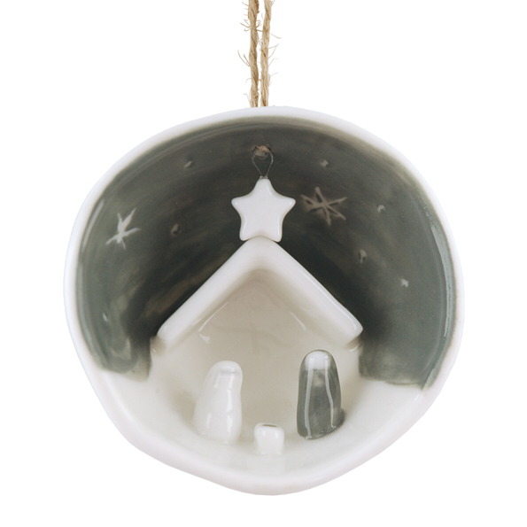 Half porcelain bauble-Jesus, Mary and Joseph