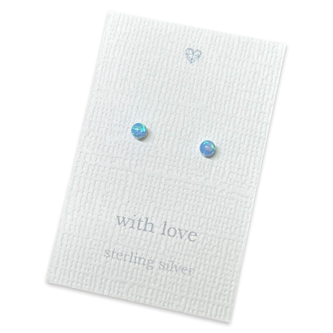 Blue opal tiny sterling silver stud earrings