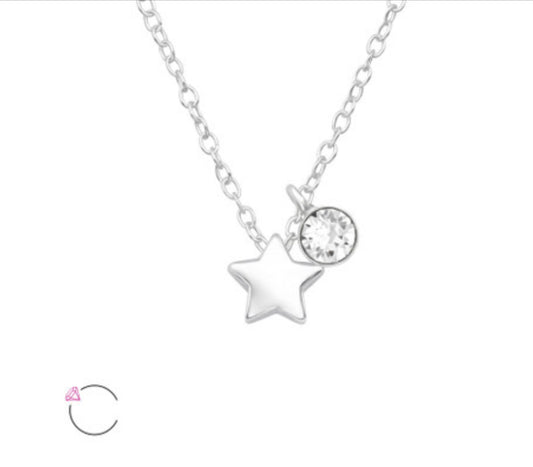 Star with Crystal sterling silver necklace
