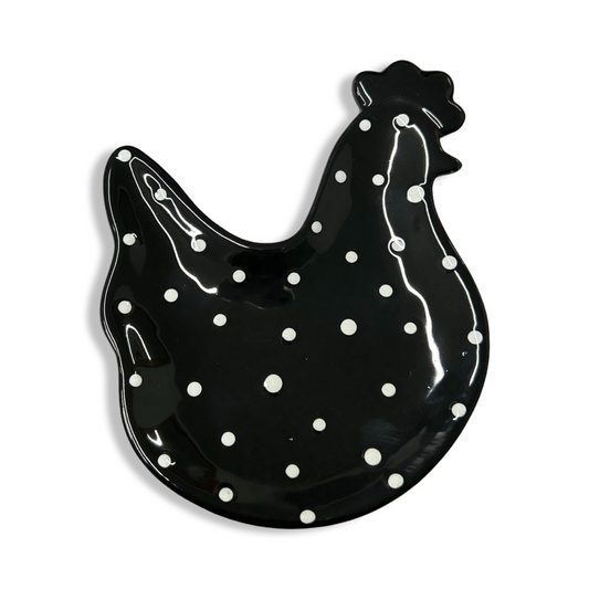 Black and white spotted chicken china teabag/spoon rest