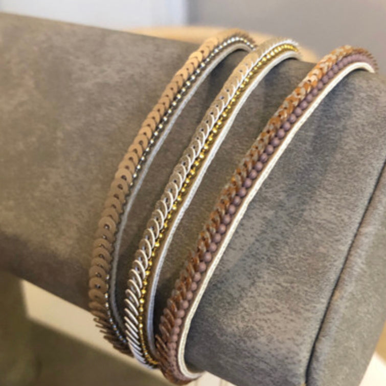 Three Silver Mix Sequin Bracelets by POM piece of mind.