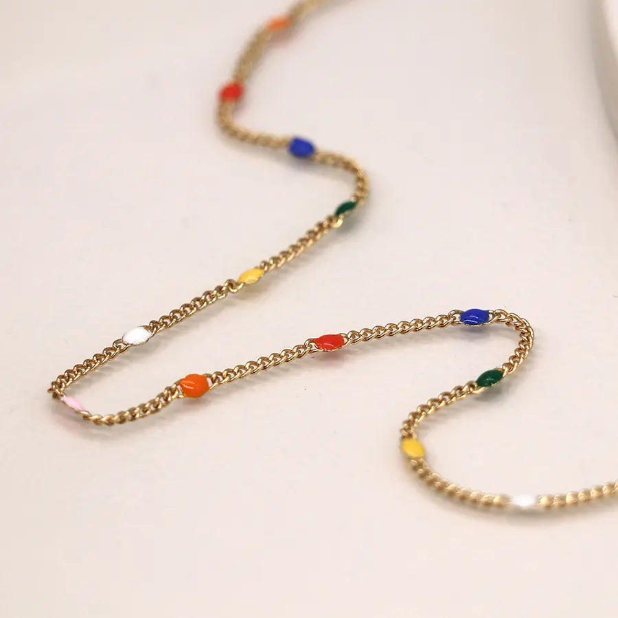 Golden and multicolour enamel station necklace