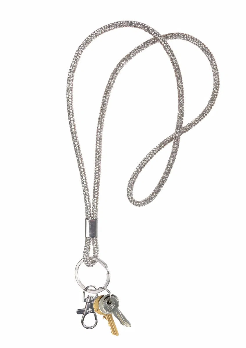 Rolled Lanyard strap with Ring & Clip - Crystal Clear / Rhodium