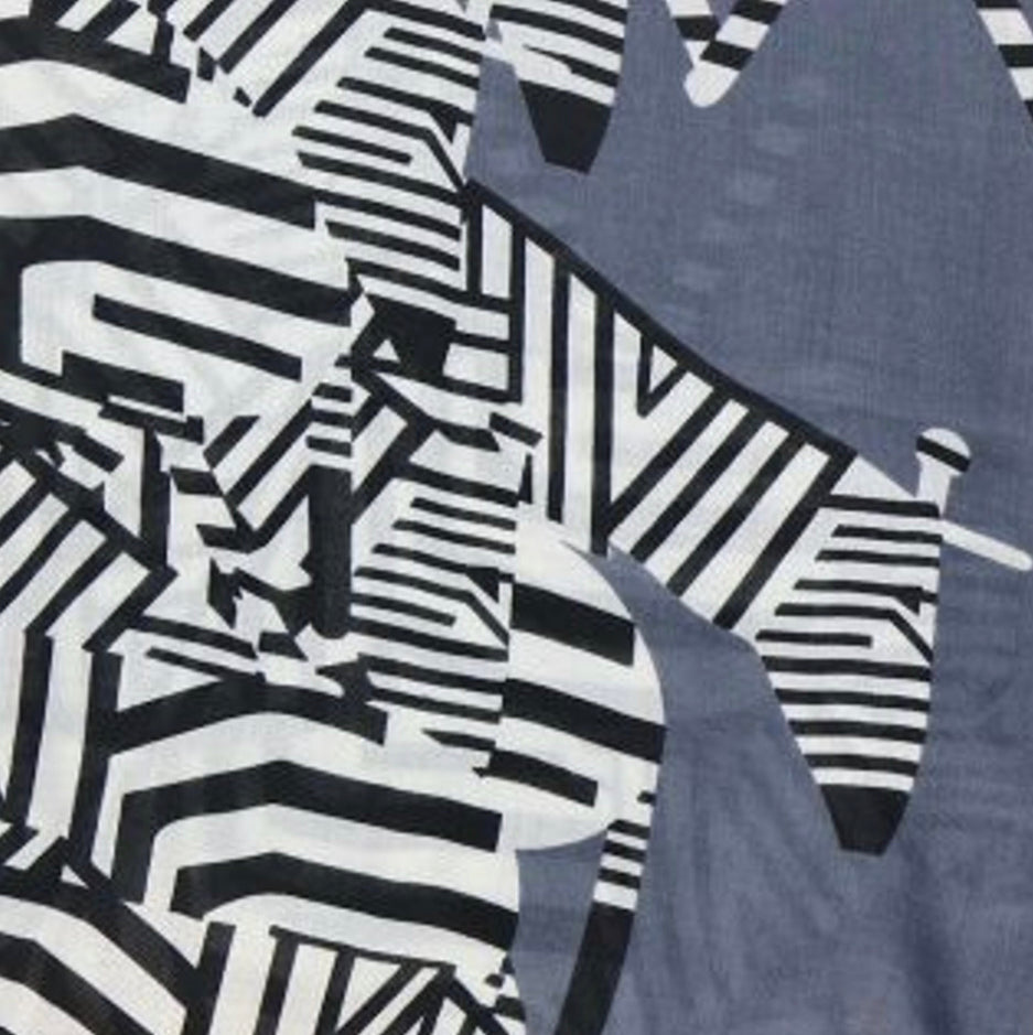 Graphic zebra print scarf with grey border by POM