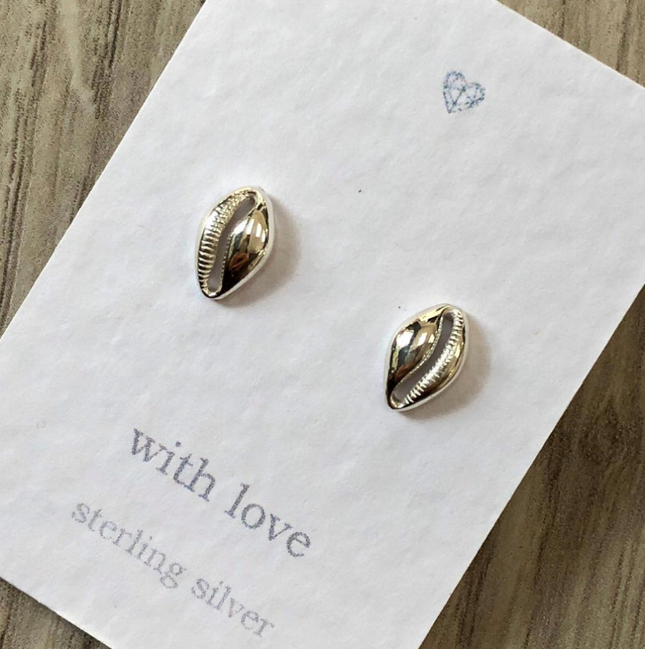 Cowrie shell sterling silver stud earrings