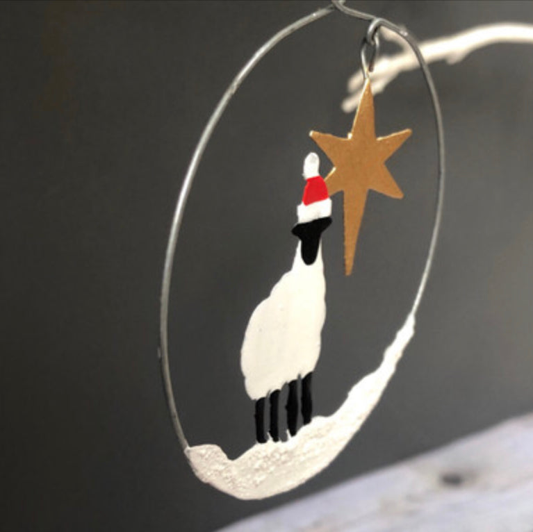Winter sheep with star small hoop decoration by Shoeless Joe
