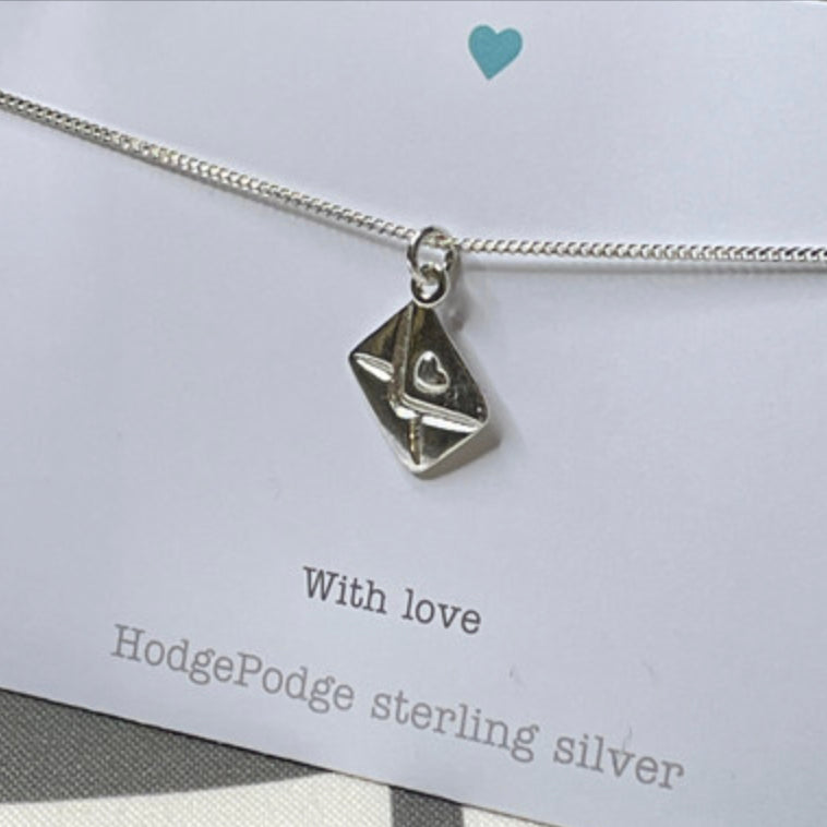 Love letter charm sterling silver necklace