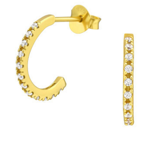 Cubic zirconia half hoop stud earrings - gold