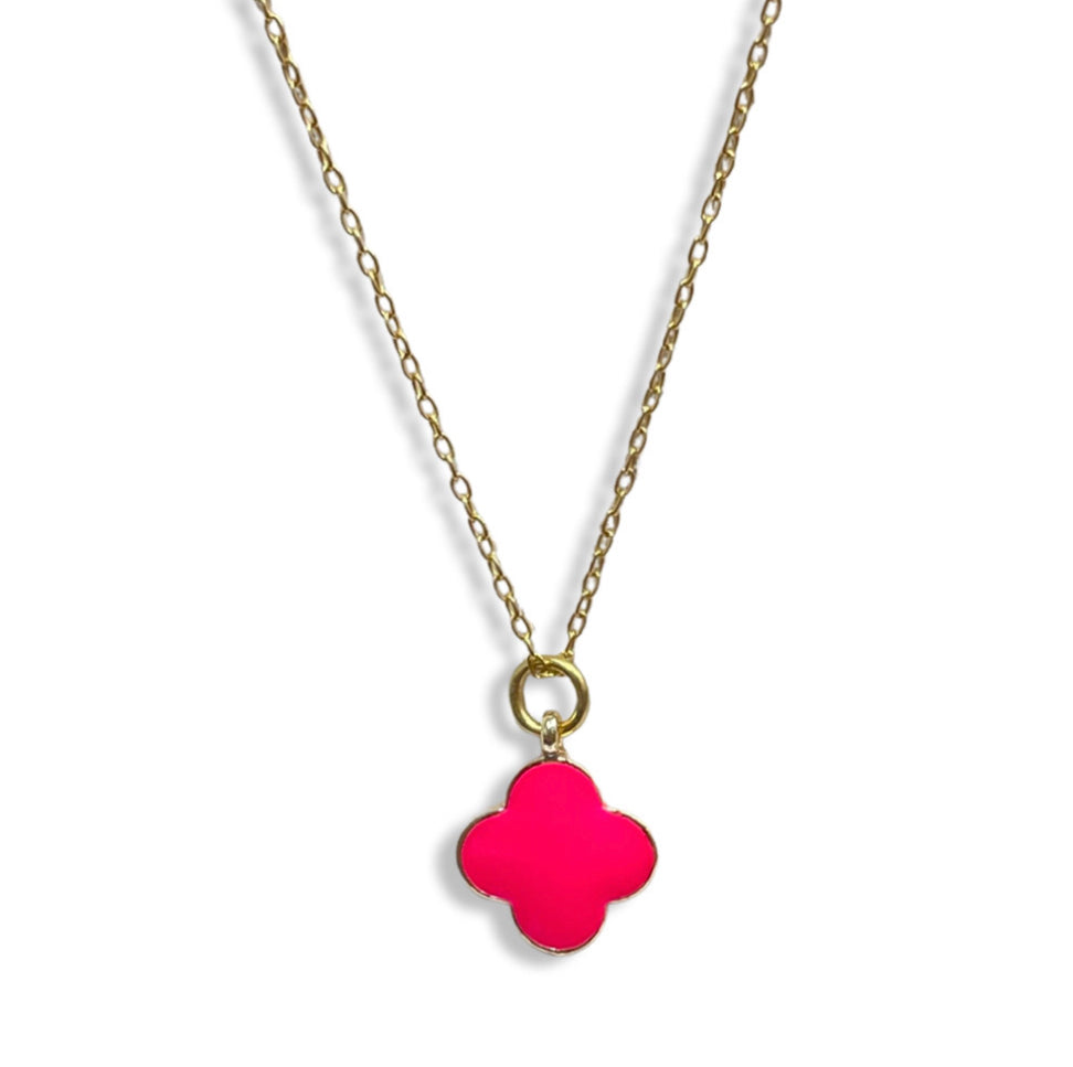 Enamel & gold clover necklace. Fine cable chain