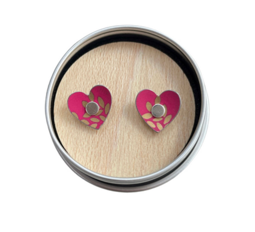 Kyoto garden pink & gold heart stud earrings by The TinSmiths