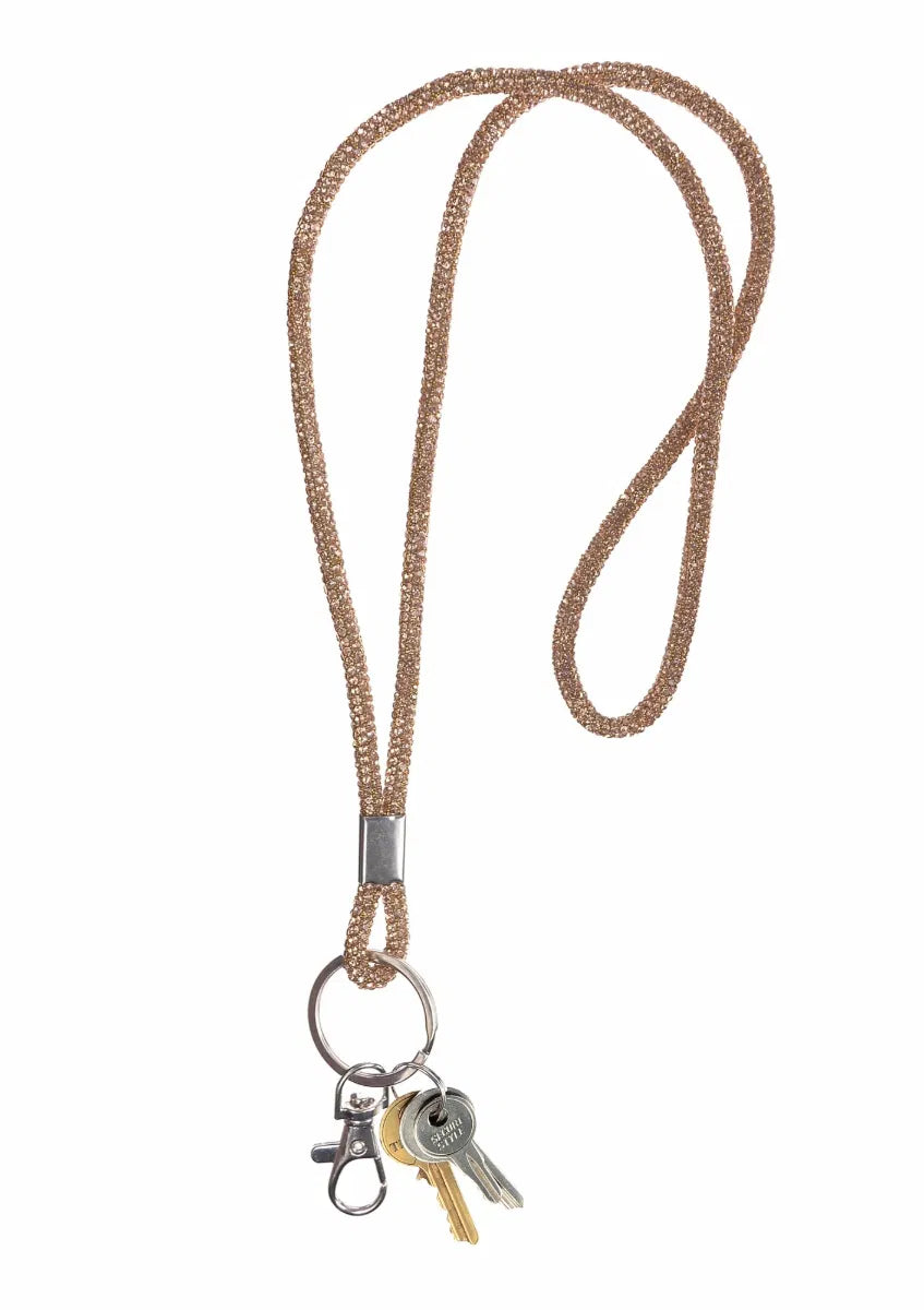 Rolled Lanyard strap with Ring & Clip - Champagne