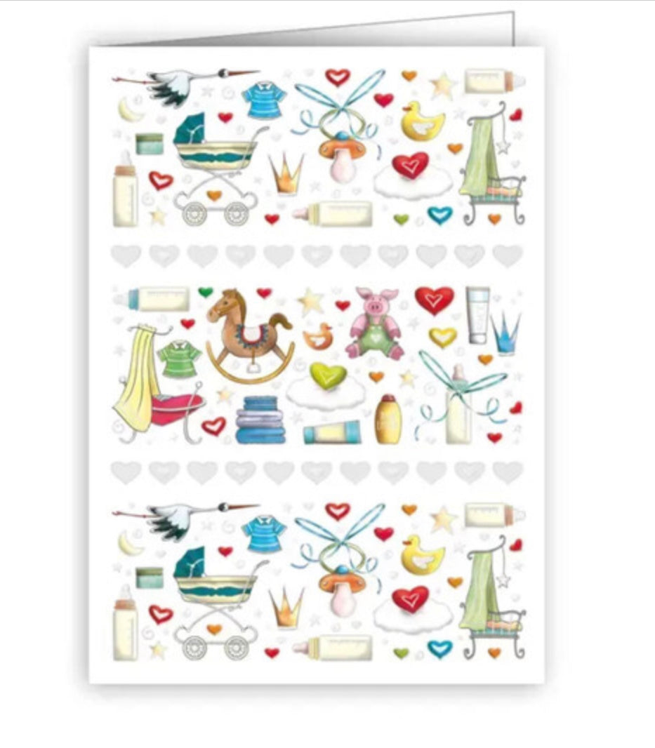 Baby Boy Icons & Hearts mini greetings card