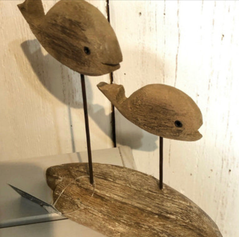 Whale pair wooden ornament by Shoeless Joe