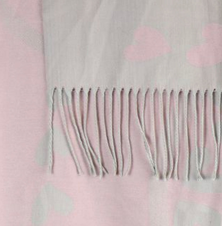 Pink jacquard hearts reversible scarf lol
