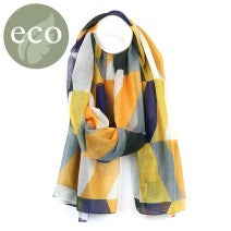 100% Recycled orange and navy diagonal print scarf