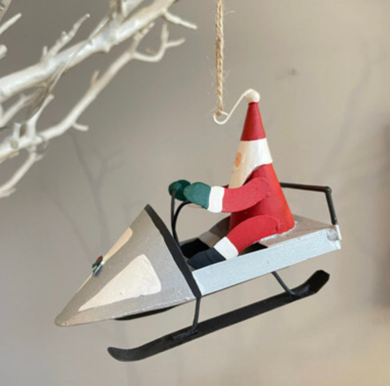 Santa in a skidoo hanging Christmas decoration by Shoeless Joe