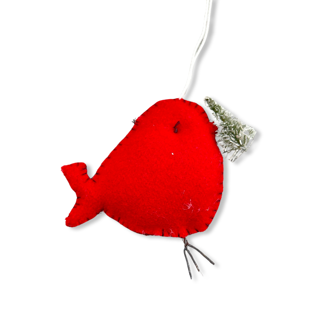 Felt robin with tree Christmas tree decoration