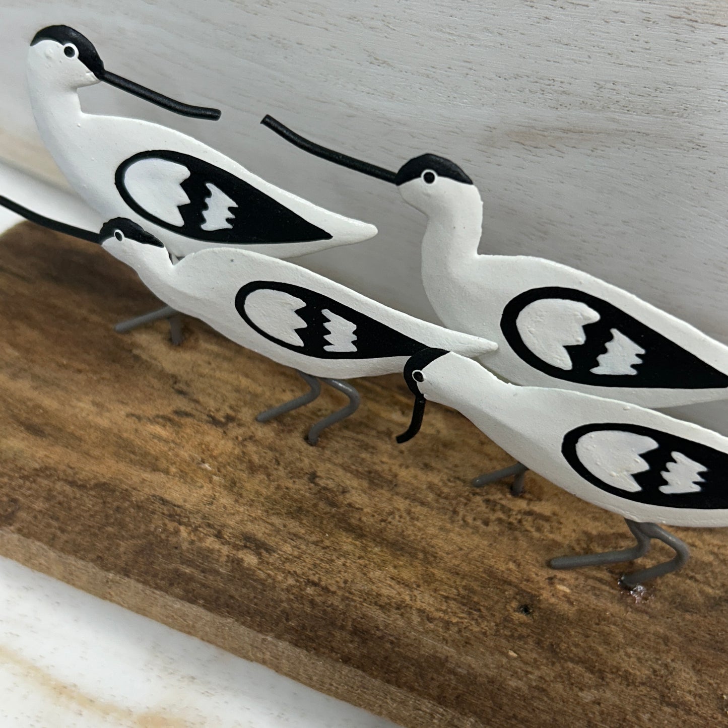 Avocets on log seabird ornament