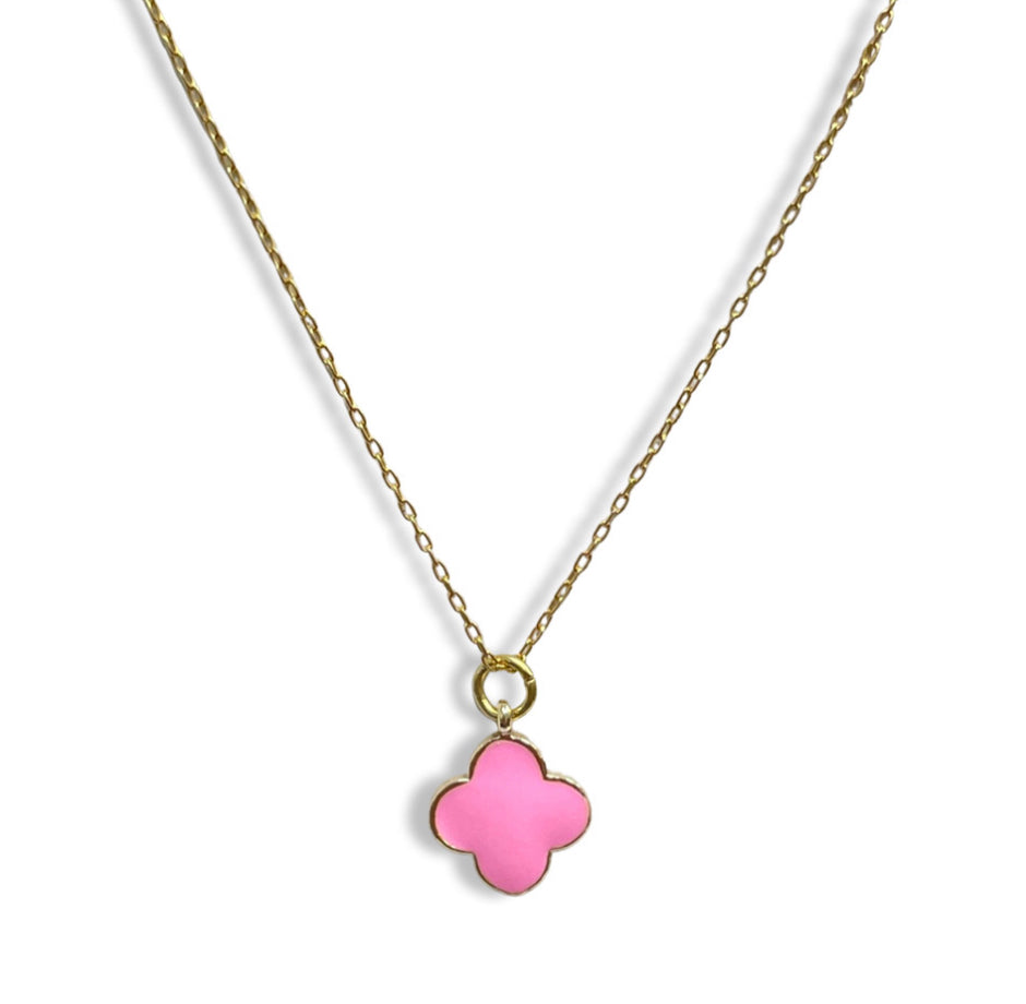 Enamel & gold clover necklace. Fine cable chain