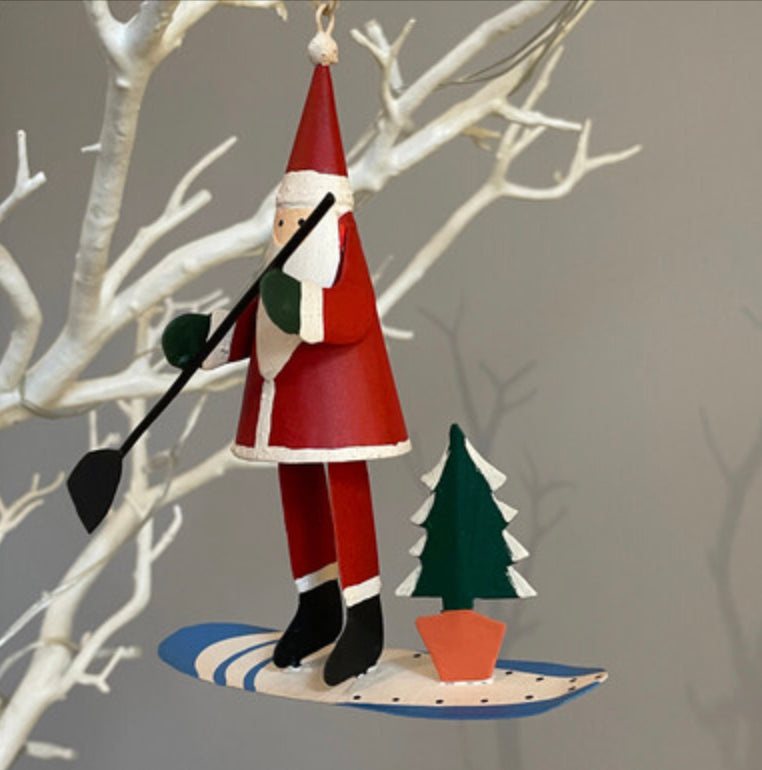 Paddle boarding Santa hanging Christmas decoration by Shoeless Joe