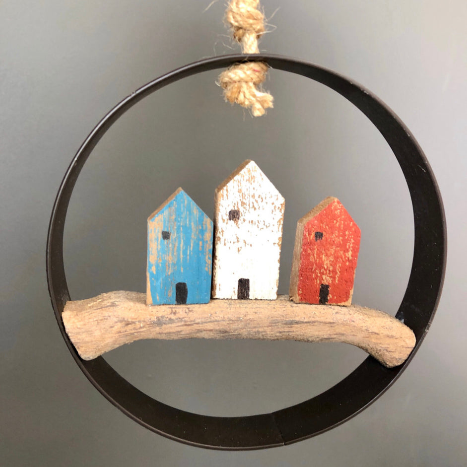 Seafront cottages in ring hanging decoration by Shoeless Joe