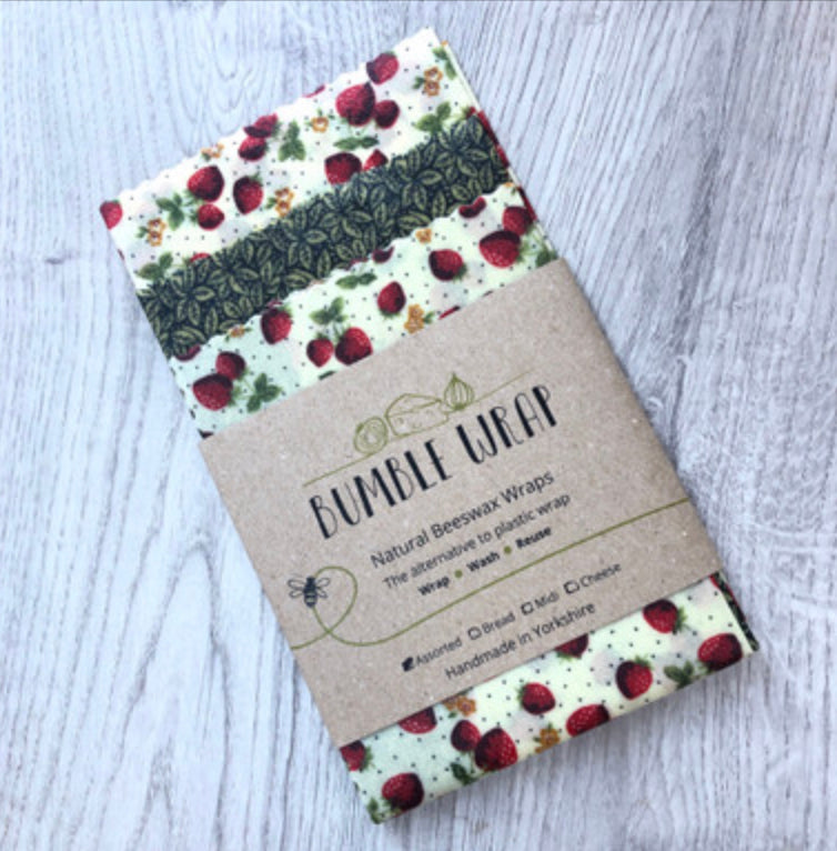 Bumble wrap strawberry print, natural beeswax wraps