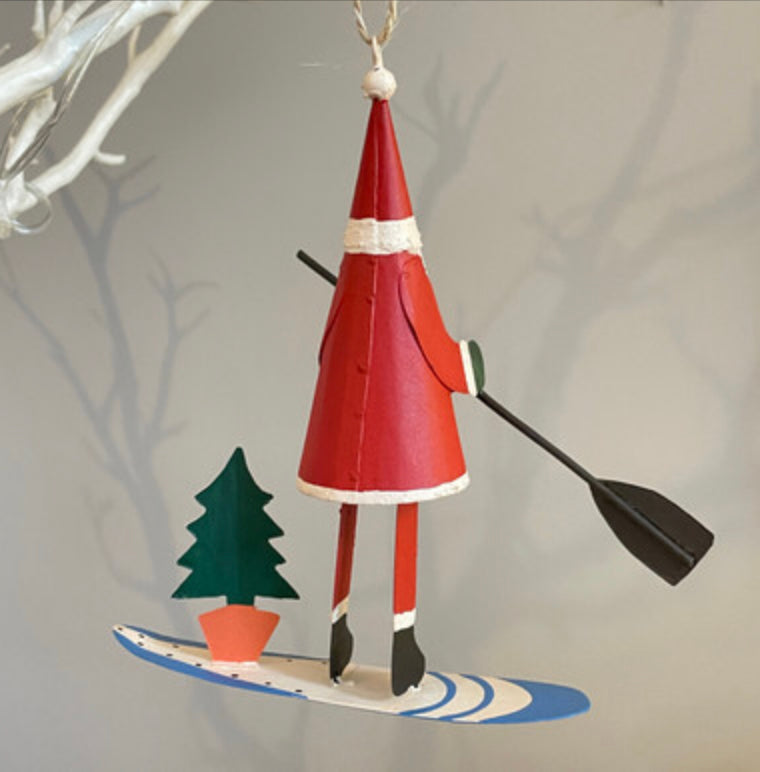 Paddle boarding Santa hanging Christmas decoration by Shoeless Joe