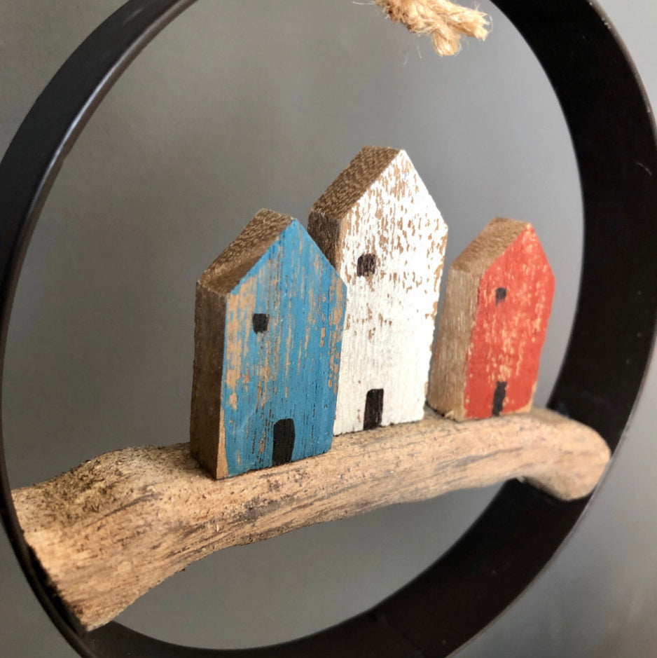 Seafront cottages in ring hanging decoration by Shoeless Joe