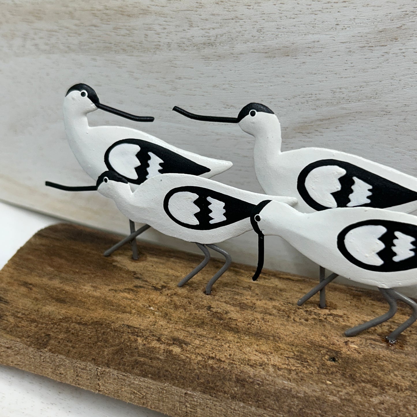 Avocets on log seabird ornament