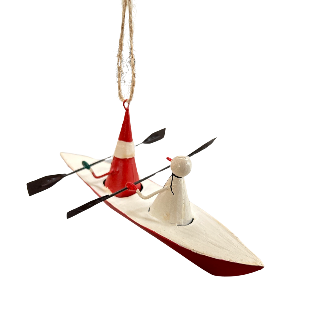 Canoeing Santa & snowman tree decoration
