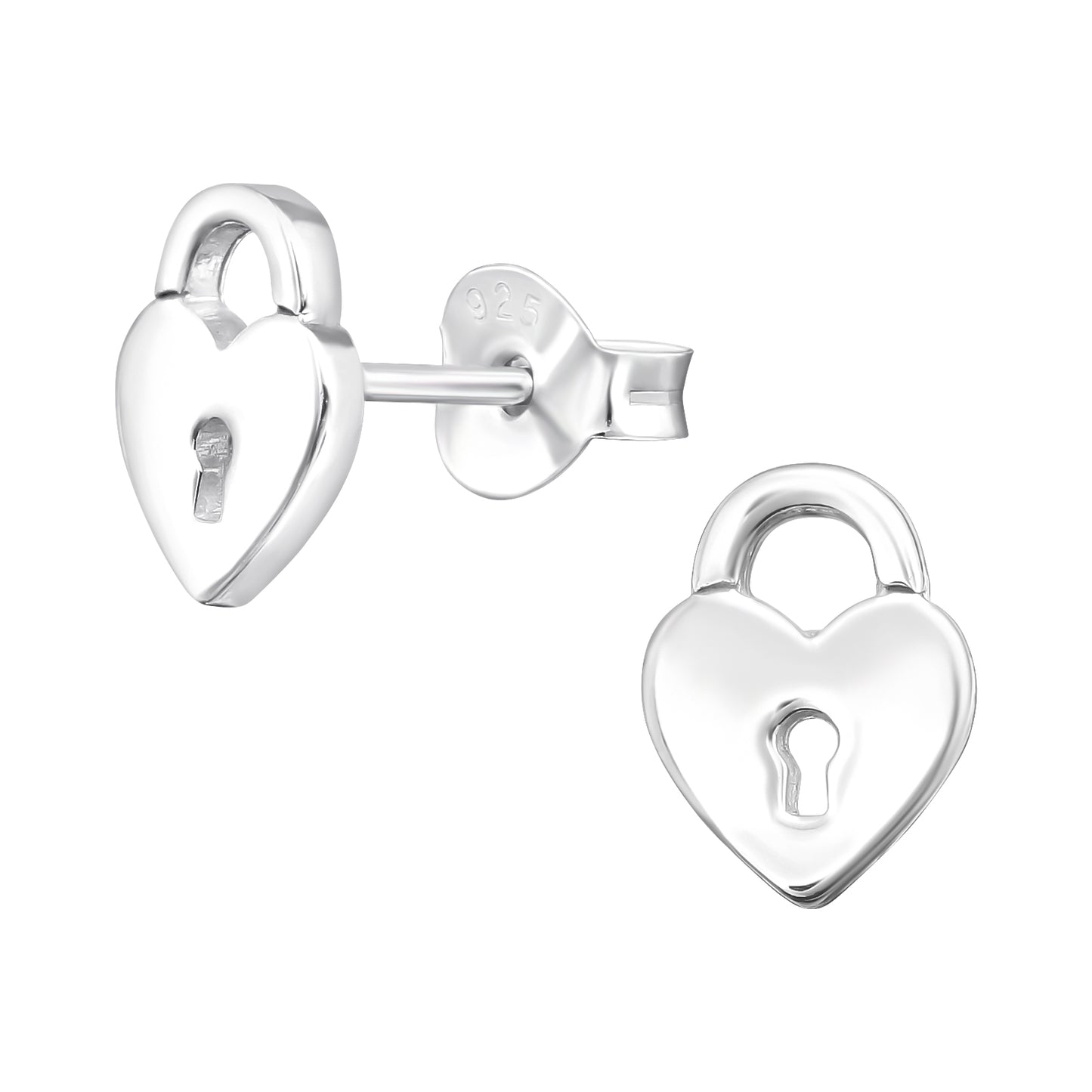 Heart padlock sterling silver studs