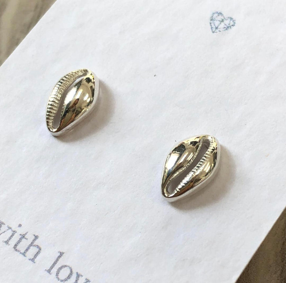 Cowrie shell sterling silver stud earrings
