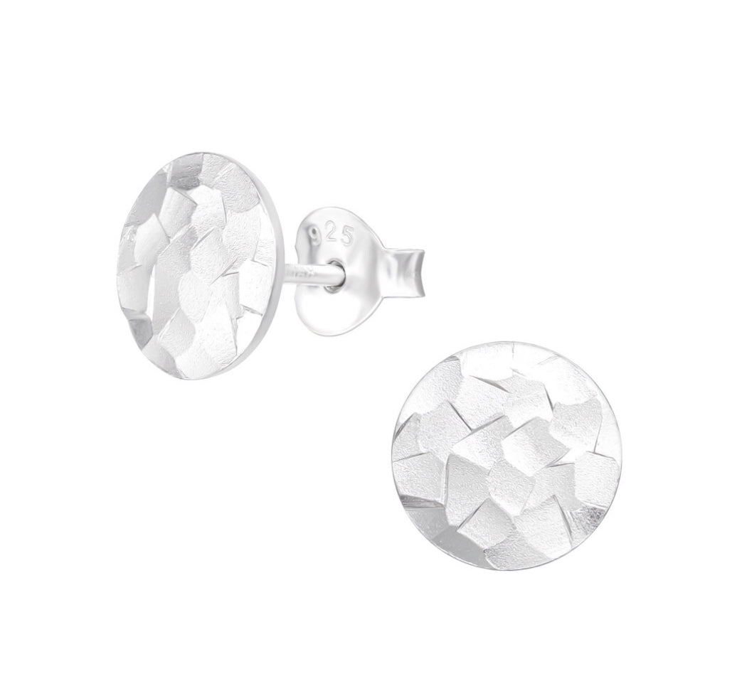 Round textured sterling silver earrings