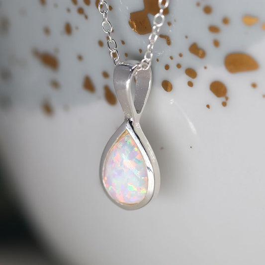 Sterling silver white opal teardrop necklace