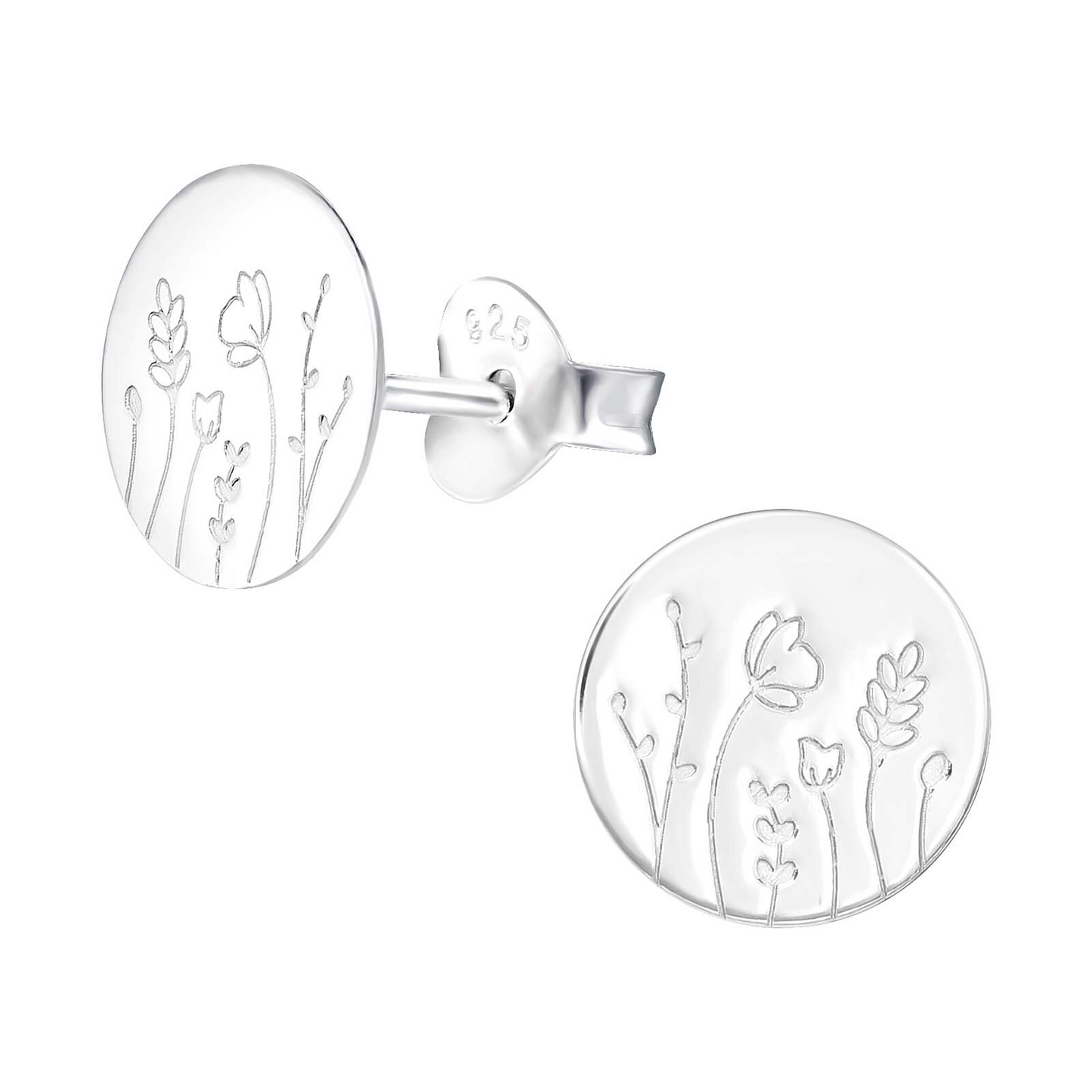 Flower boarder drawing sterling silver stud earrings