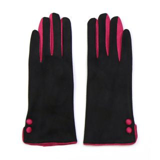 Black faux suede button detail gloves