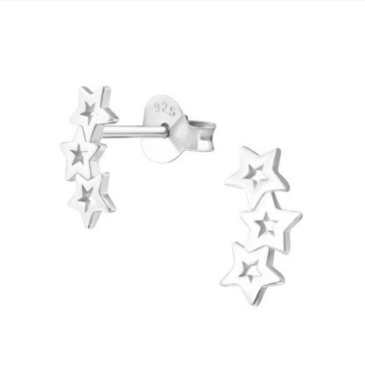 Triple star sterling silver stud earrings