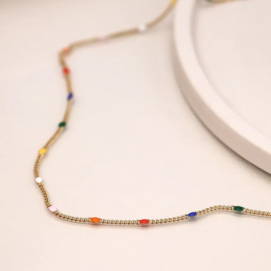 Golden and multicolour enamel station necklace