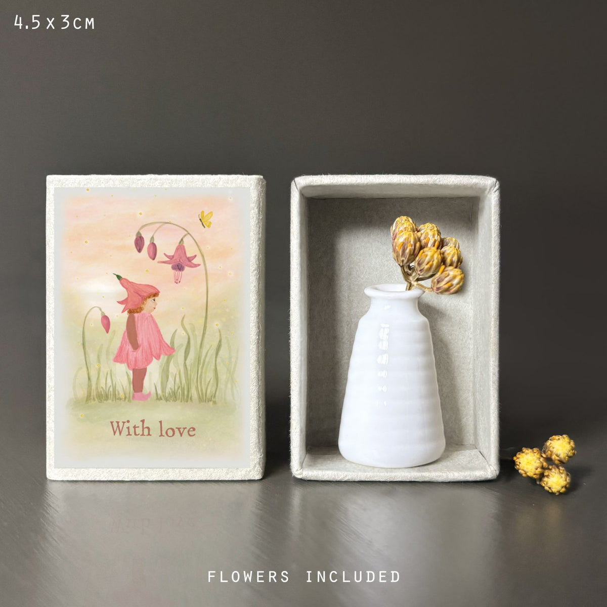 Matchbox vase & dried flowers-With love