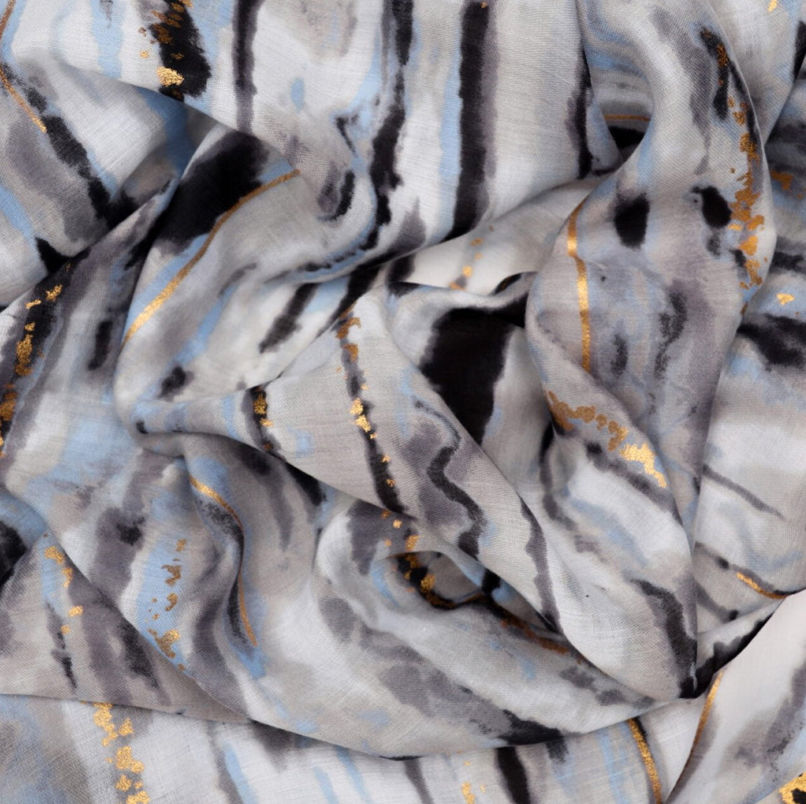 Grey, blue & gold brush stroke design light weight scarf