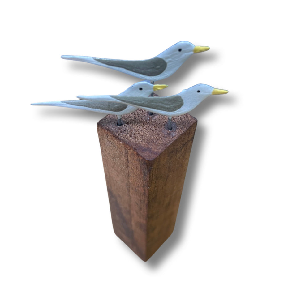 Three gulls on a post. Seagull ornament by Shoeless Joe