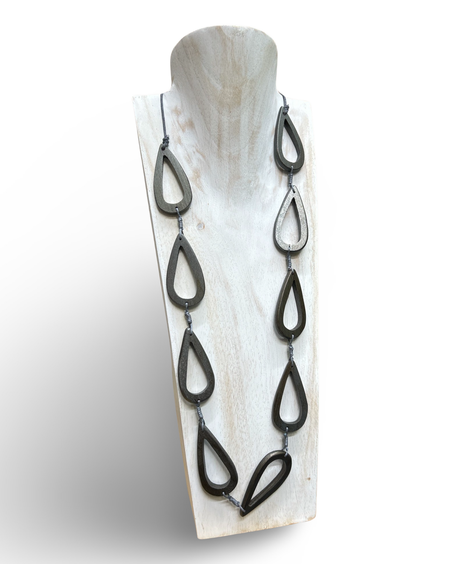 Wooden open tear drop beaded adjustable cord necklace by Suzie Blue